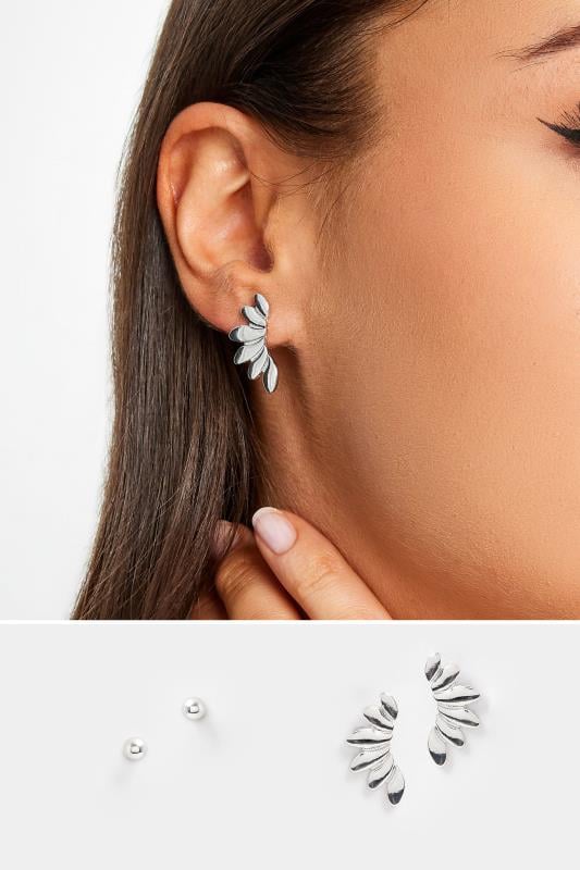 evans Yours 2 PACK Silver Tone Leaf Stud Earrings