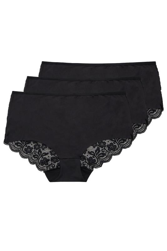 Evans YOURS 3 PACK Curve Black Lace Full Briefs