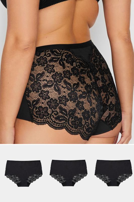 evans YOURS 3 PACK Curve Black Lace Full Briefs