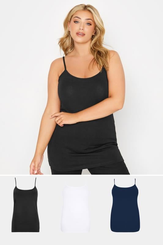 evans YOURS 3 PACK Curve Black & Navy Blue Cami Tops