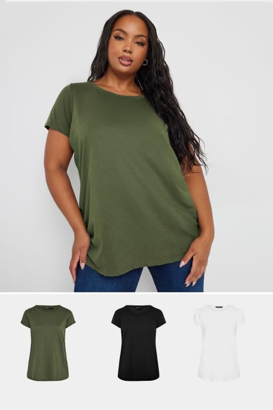 evans YOURS 3 PACK Curve Green & Black Core T-Shirts