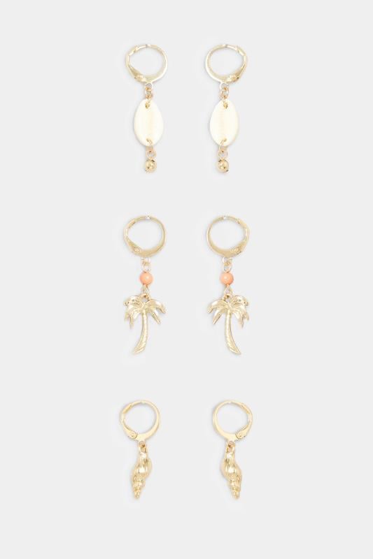 Evans Yours 3 PACK Gold Shell Palm Earrings Set