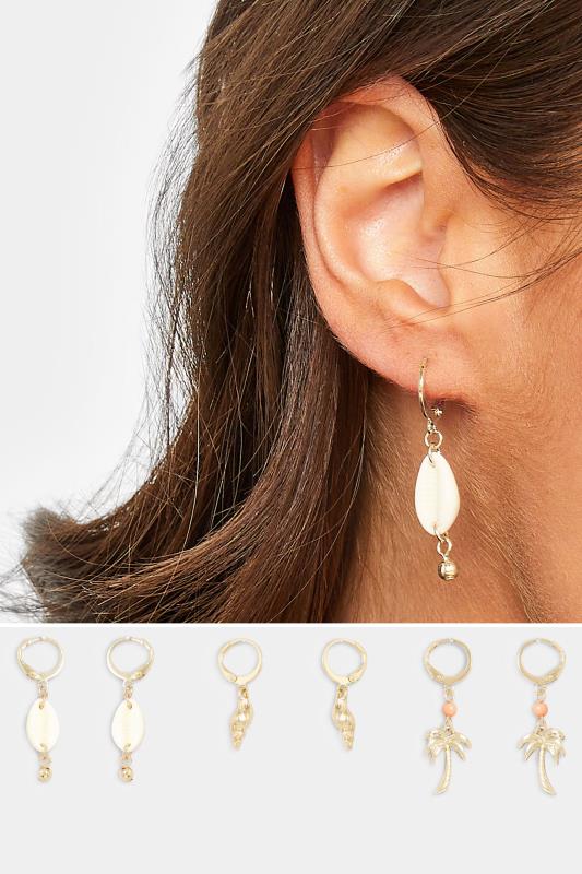 evans Yours 3 PACK Gold Shell Palm Earrings Set