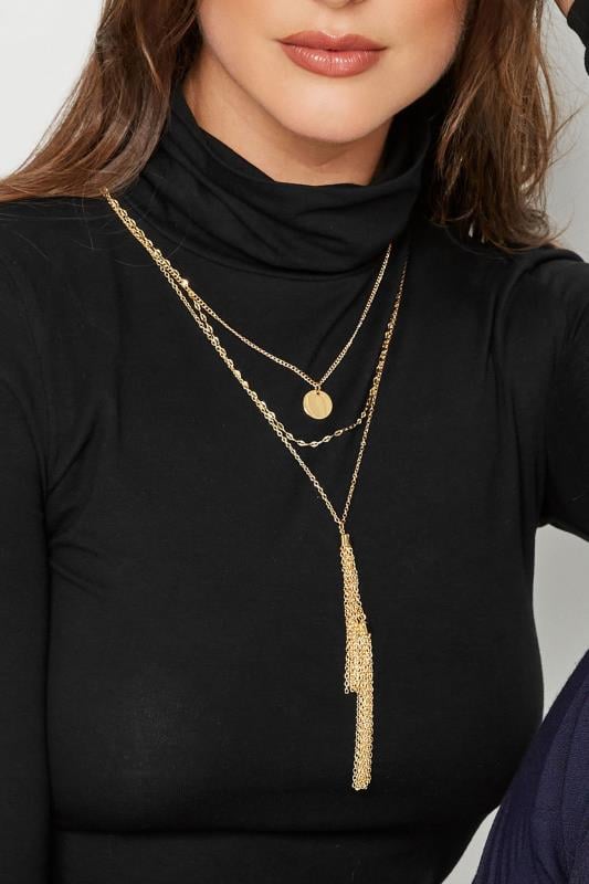 evans Yours 3 PACK Gold Tassel Chain Necklace Set
