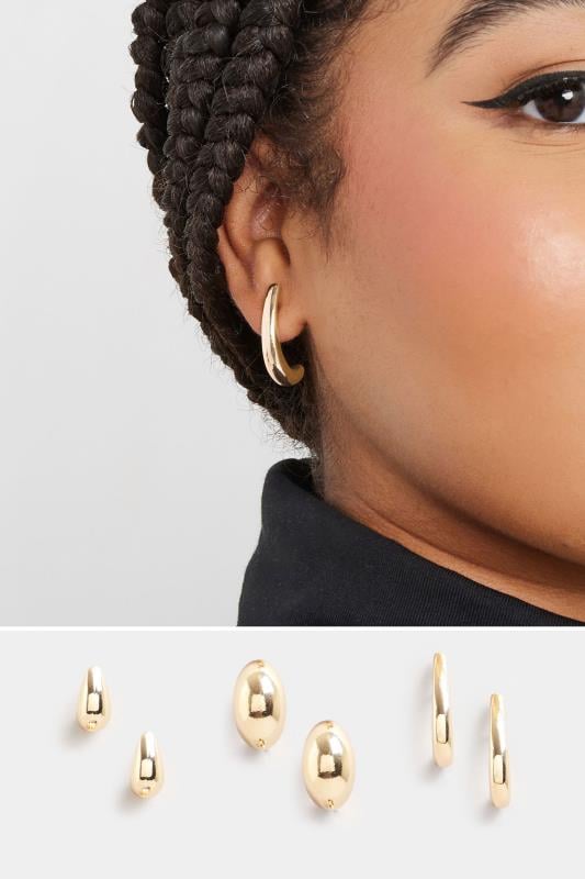 evans Yours 3 PACK Gold Tone Droplet Hoop Set