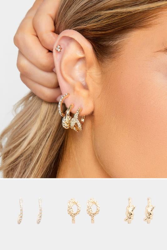 evans Yours 3 PACK Gold Tone Knot Earring Set