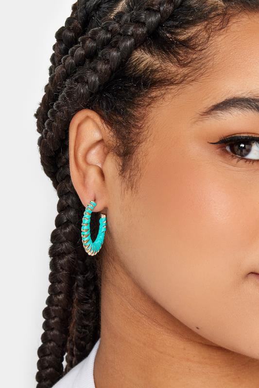 Evans Yours 3 PACK Gold Tone Teal Hoop Earrings