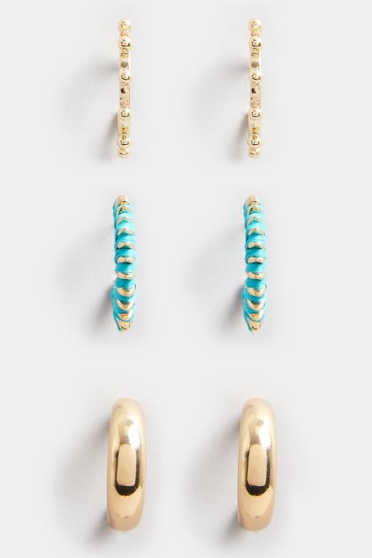Evans Yours 3 PACK Gold Tone Teal Hoop Earrings