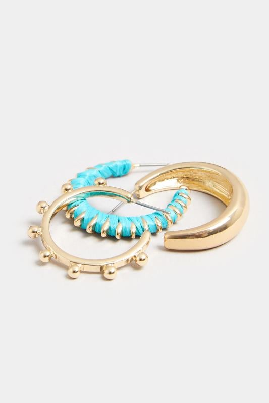 Evans Yours 3 PACK Gold Tone Teal Hoop Earrings