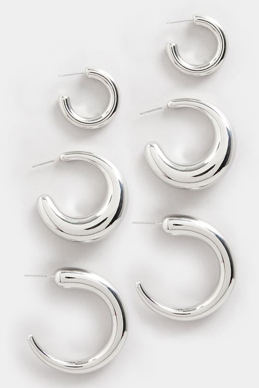 Evans Yours 3 PACK Silver Tone Hoop Earrings Set