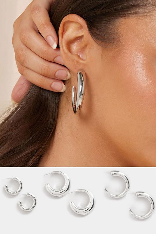 evans Yours 3 PACK Silver Tone Hoop Earrings Set