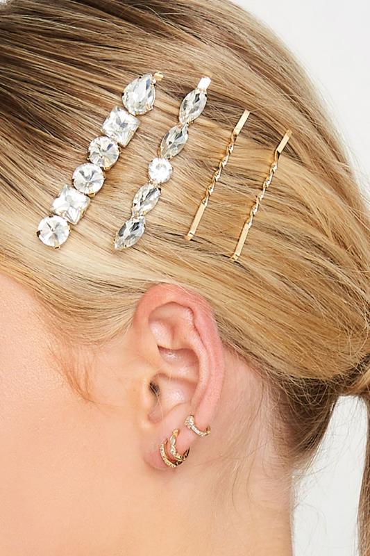 evans Yours 4 PACK Gold Crystal Hairslide Set