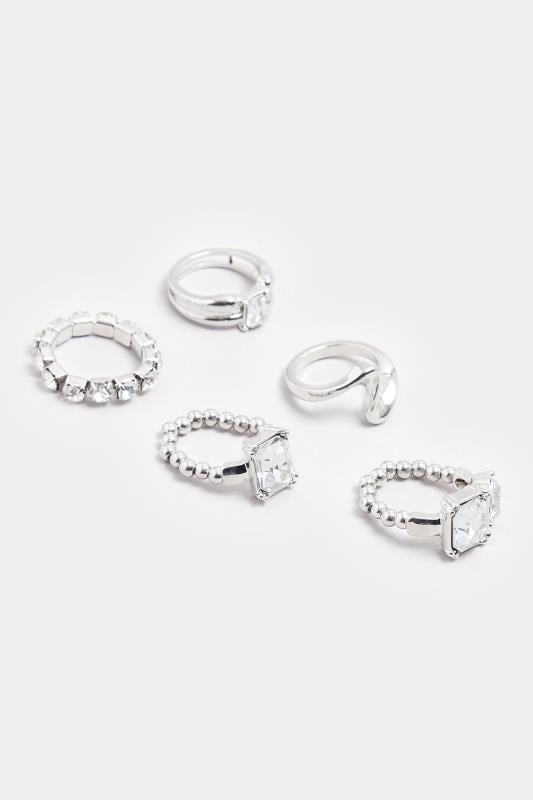 Evans Yours 5 PACK Silver Tone Diamante Ring Set