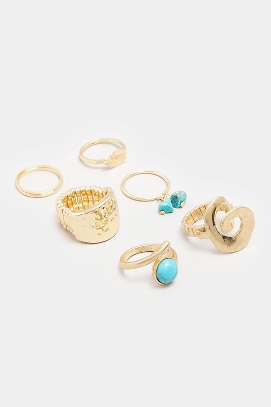 Evans Yours 6 PACK Gold Tone Statement Stone Rings