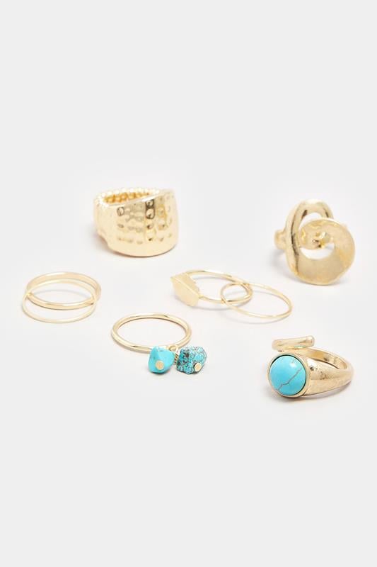 Evans Yours 6 PACK Gold Tone Statement Stone Rings