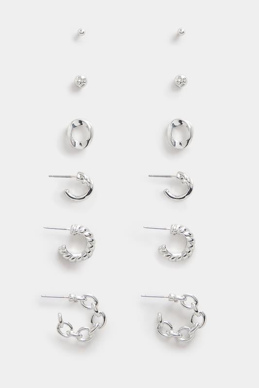 Evans Yours 6 PACK Silver Stud & Hoop Earrings Set