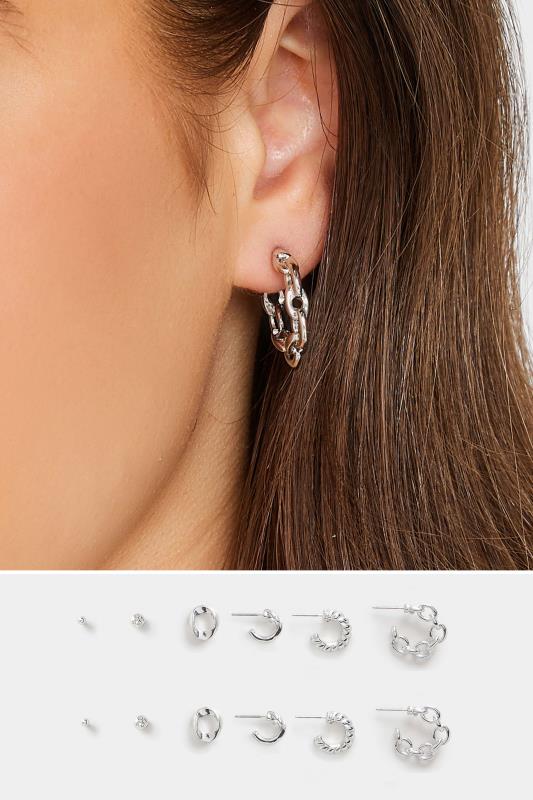 evans Yours 6 PACK Silver Stud & Hoop Earrings Set