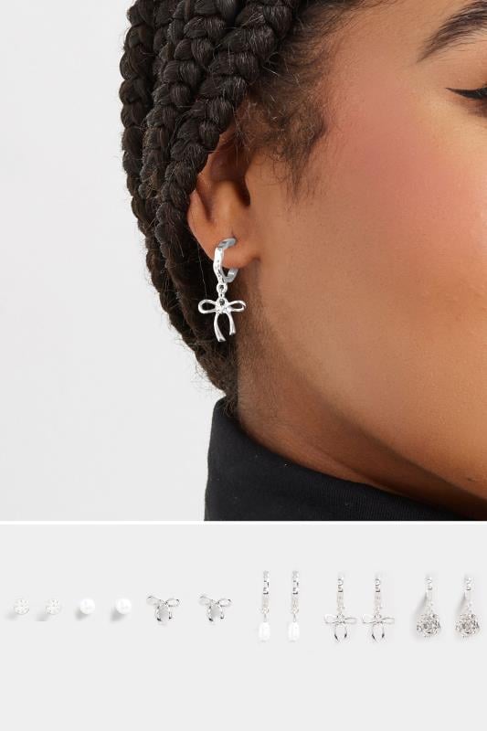 evans Yours 6 PACK Silver Tone Bow & Pearl Earrings