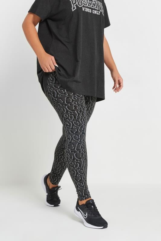 evans YOURS ACTIVE Curve Grey Leopard Leggings