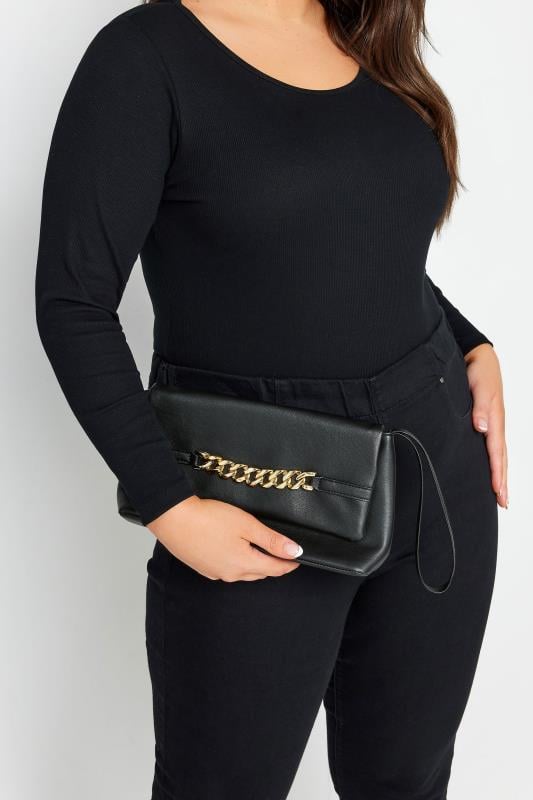 evans Yours Black Chain Front Bag