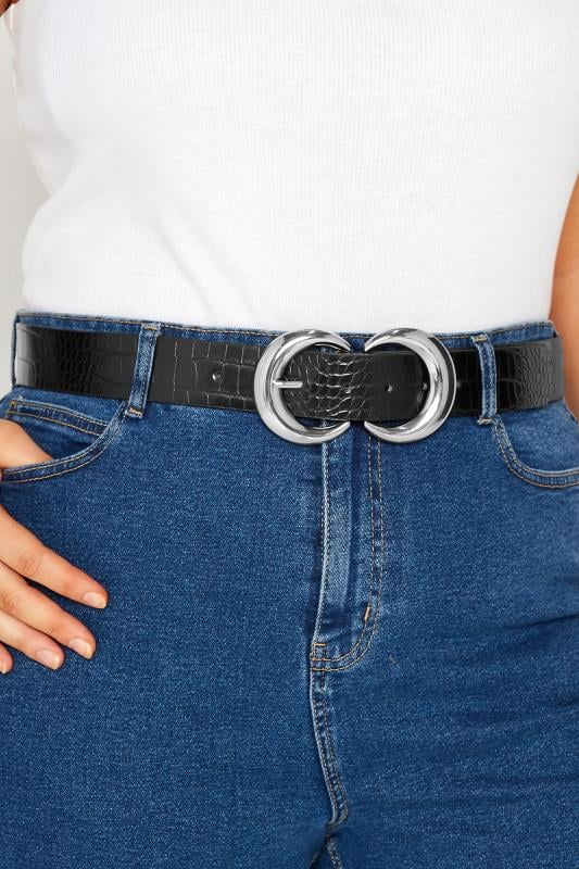 evans Yours Black Croc Double Hoop Belt