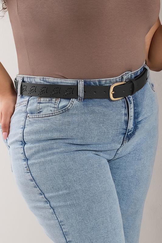 evans Yours Black Cut Out Leaf Buckle Belt