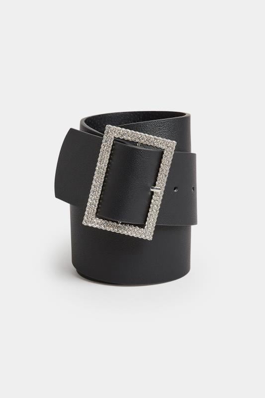 Evans Yours Black Diamante Buckle Wide Belt