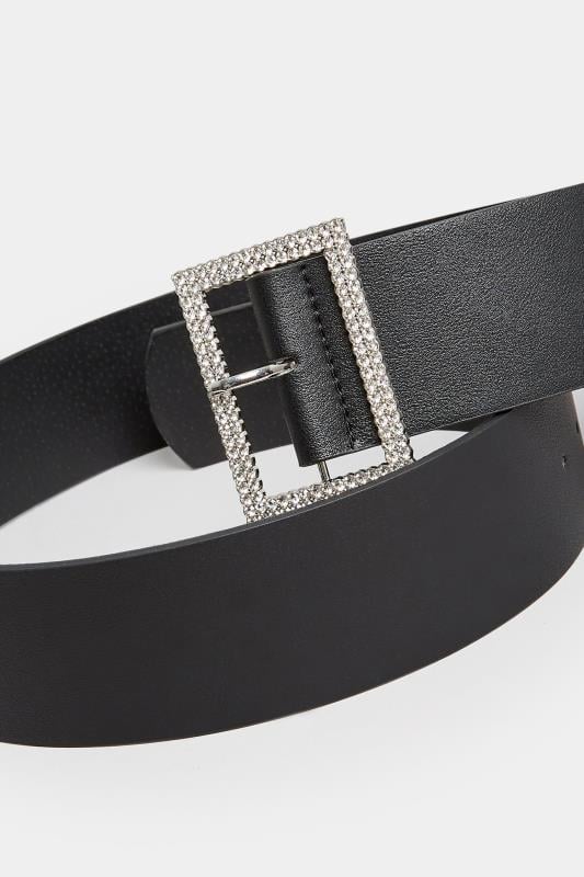 Evans Yours Black Diamante Buckle Wide Belt