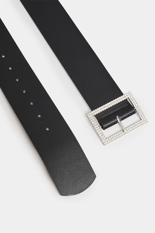 Evans Yours Black Diamante Buckle Wide Belt