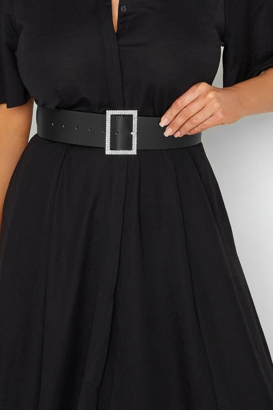 evans Yours Black Diamante Buckle Wide Belt