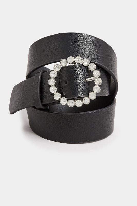 Evans Yours Black Diamante Circle Buckle Belt