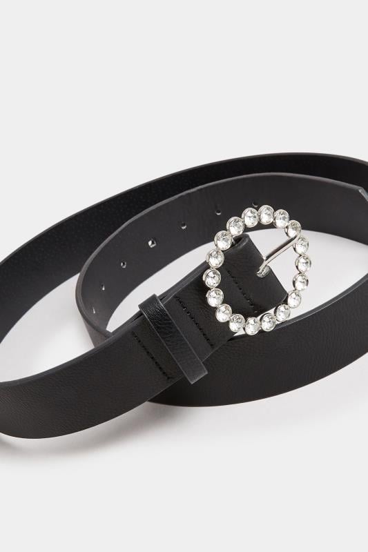 Evans Yours Black Diamante Circle Buckle Belt