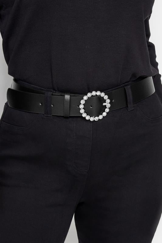 evans Yours Black Diamante Circle Buckle Belt
