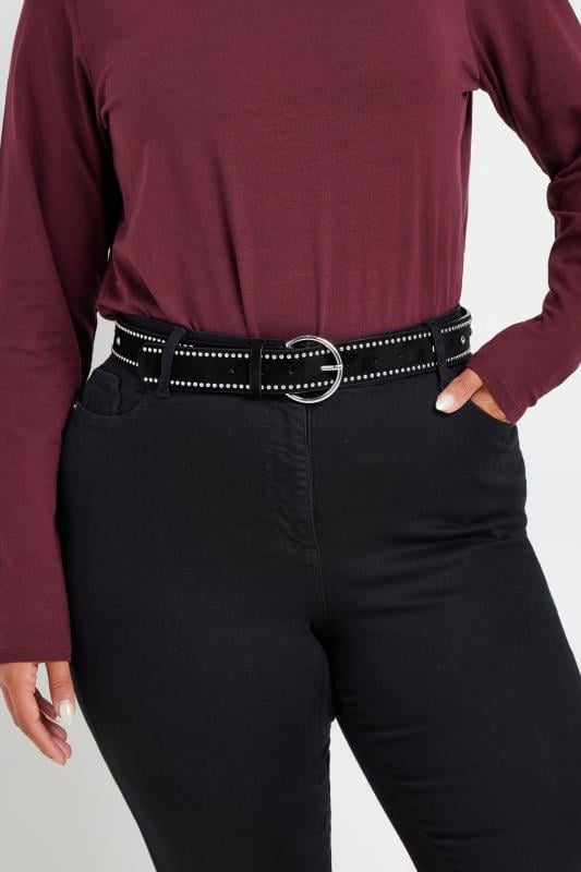 evans Yours Black Diamante Stud Micro Belt