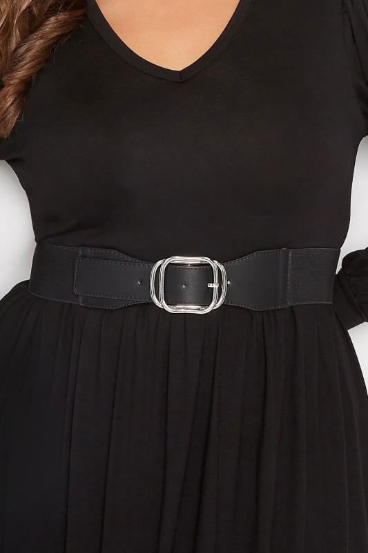 evans Yours Black Double Buckle Wide Stretch Belt