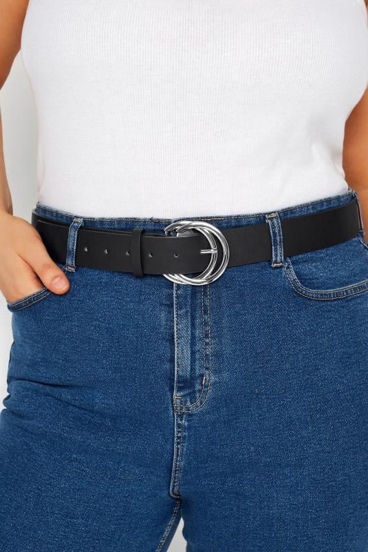 evans Yours Black Double Hoop Belt