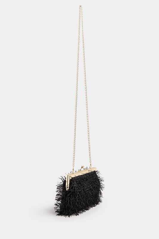 Evans Yours Black Eyelash Clutch Bag