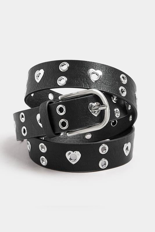 Evans Yours Black Eyelet Heart Detail Belt