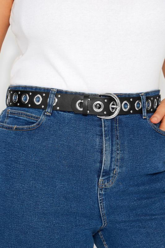 evans Yours Black Eyelet Studded Belt