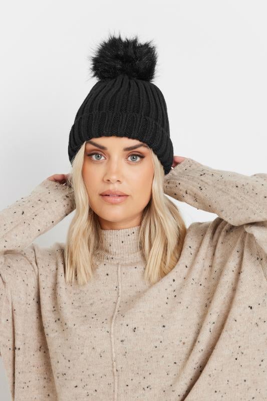 evans Yours Black Faux Fur Pom Pom Bobble Hat