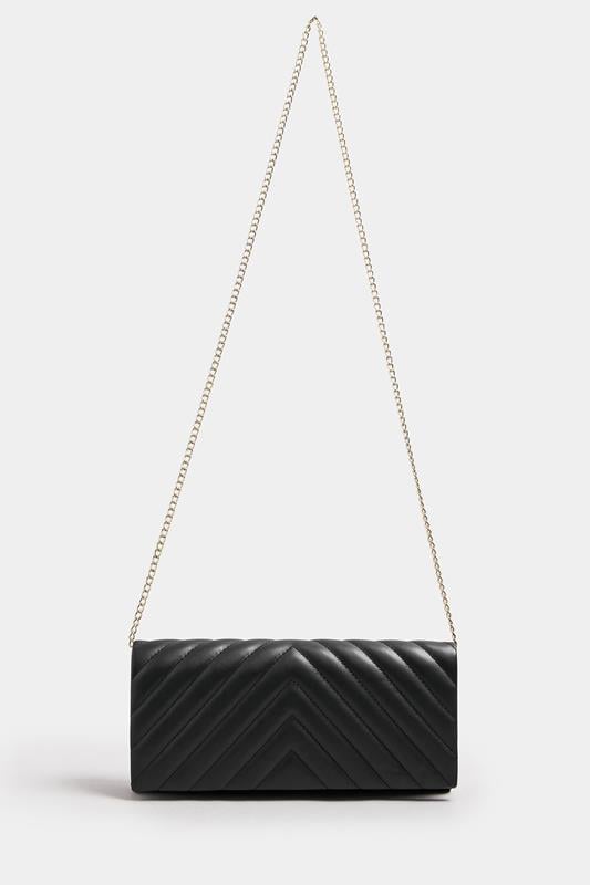 Evans Yours Black Faux Leather Chevron Clutch Bag