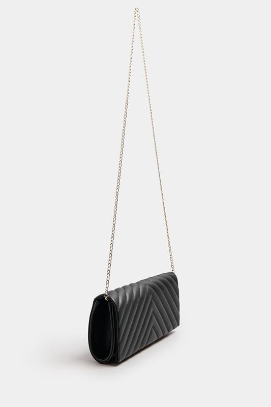 Evans Yours Black Faux Leather Chevron Clutch Bag
