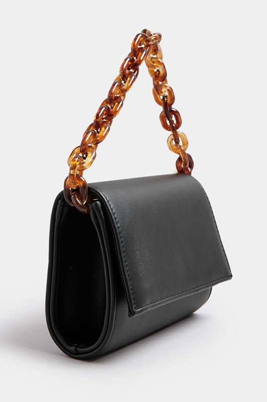 Evans Yours Black Faux Leather Double Chain Bag