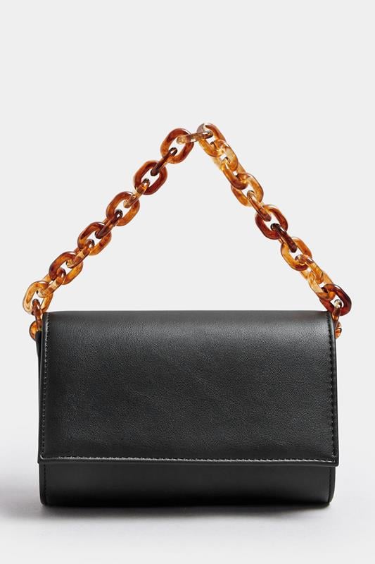Evans Yours Black Faux Leather Double Chain Bag