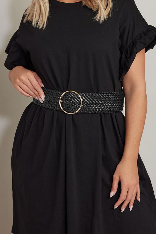 evans Yours Black Faux Leather Lattice Wide Belt