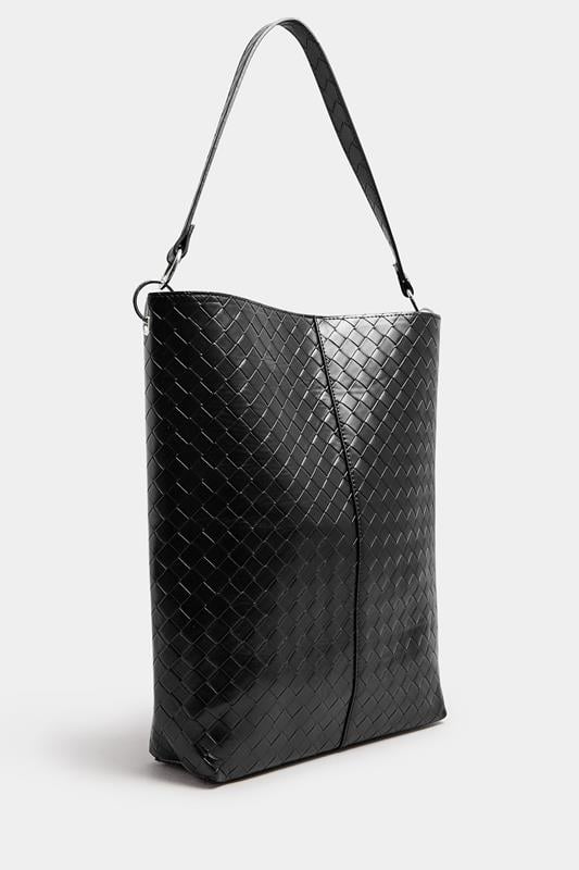 Evans Yours Black Faux Leather Woven Shoulder Bag