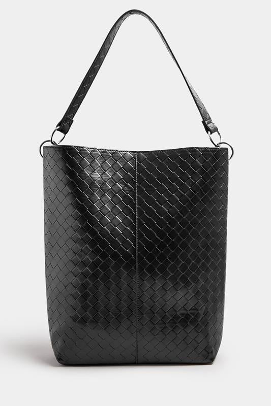 Evans Yours Black Faux Leather Woven Shoulder Bag
