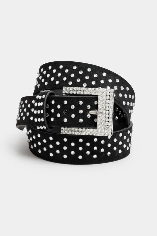 Evans Yours Black Faux Suede Diamante Belt