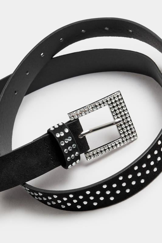 Evans Yours Black Faux Suede Diamante Belt