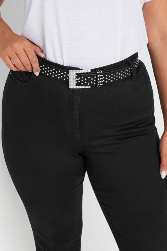 evans Yours Black Faux Suede Diamante Belt
